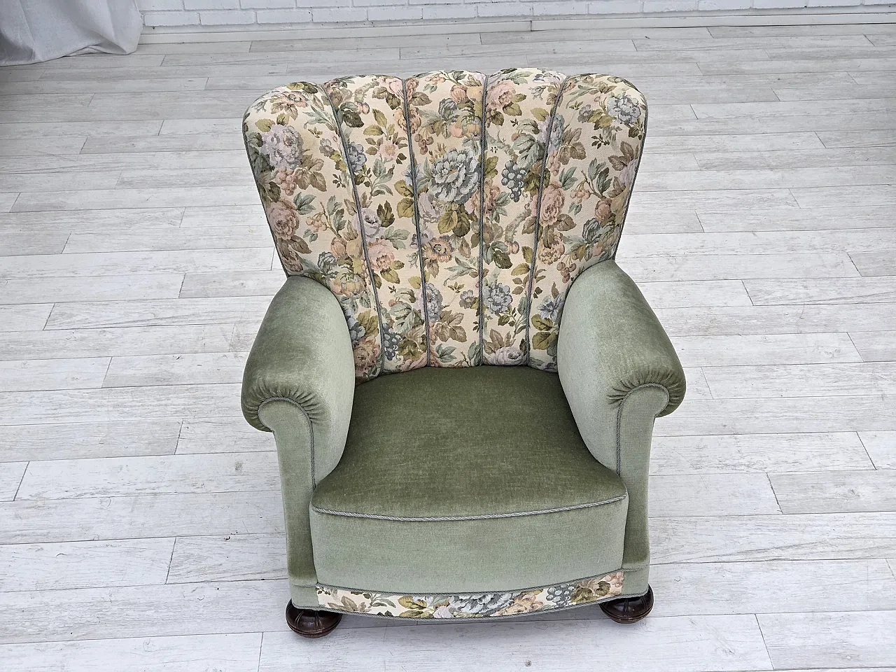 Danish relax armchair, green velour, 1970s 12