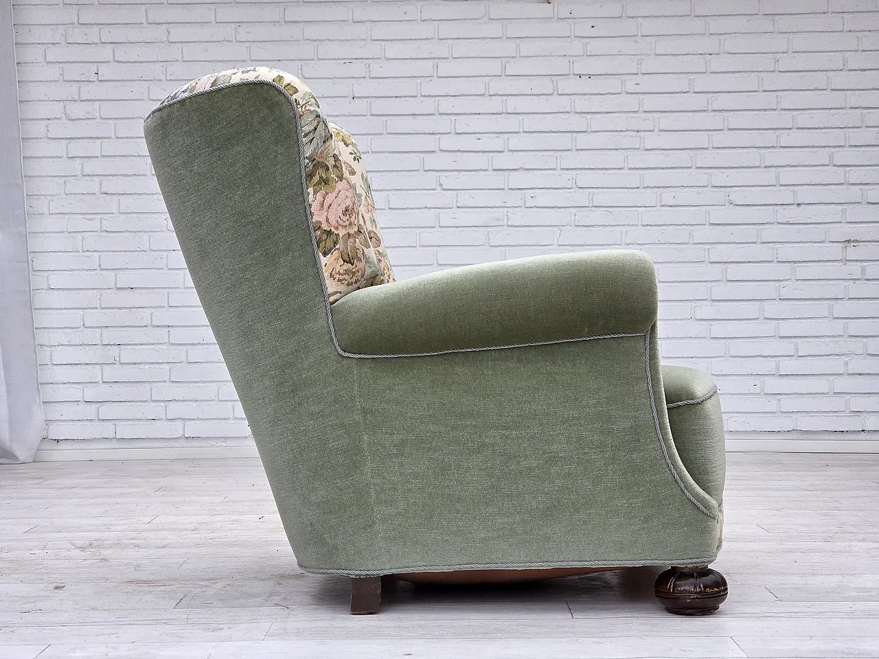 Danish relax armchair, green velour, 1970s 15