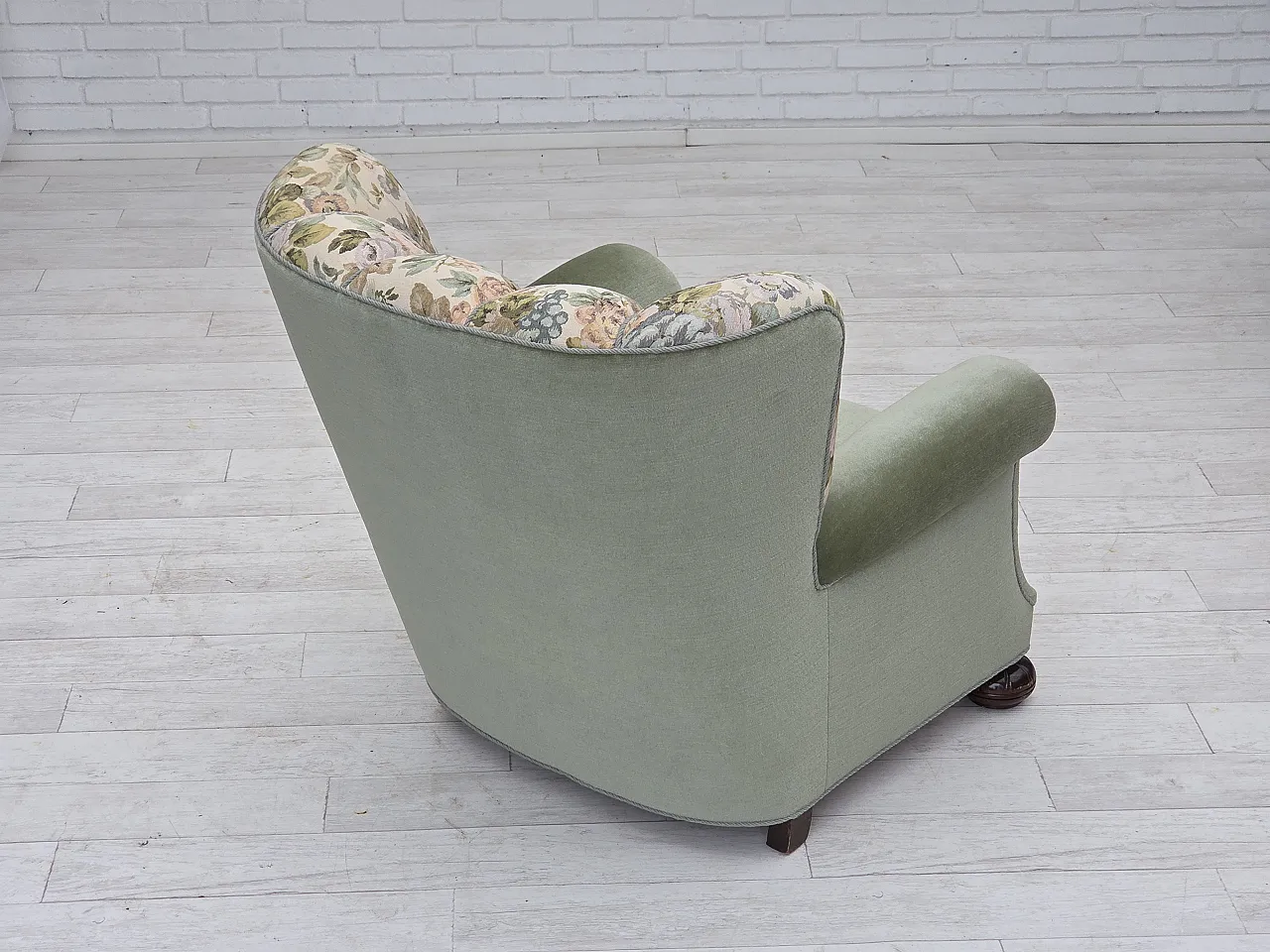 Danish relax armchair, green velour, 1970s 17