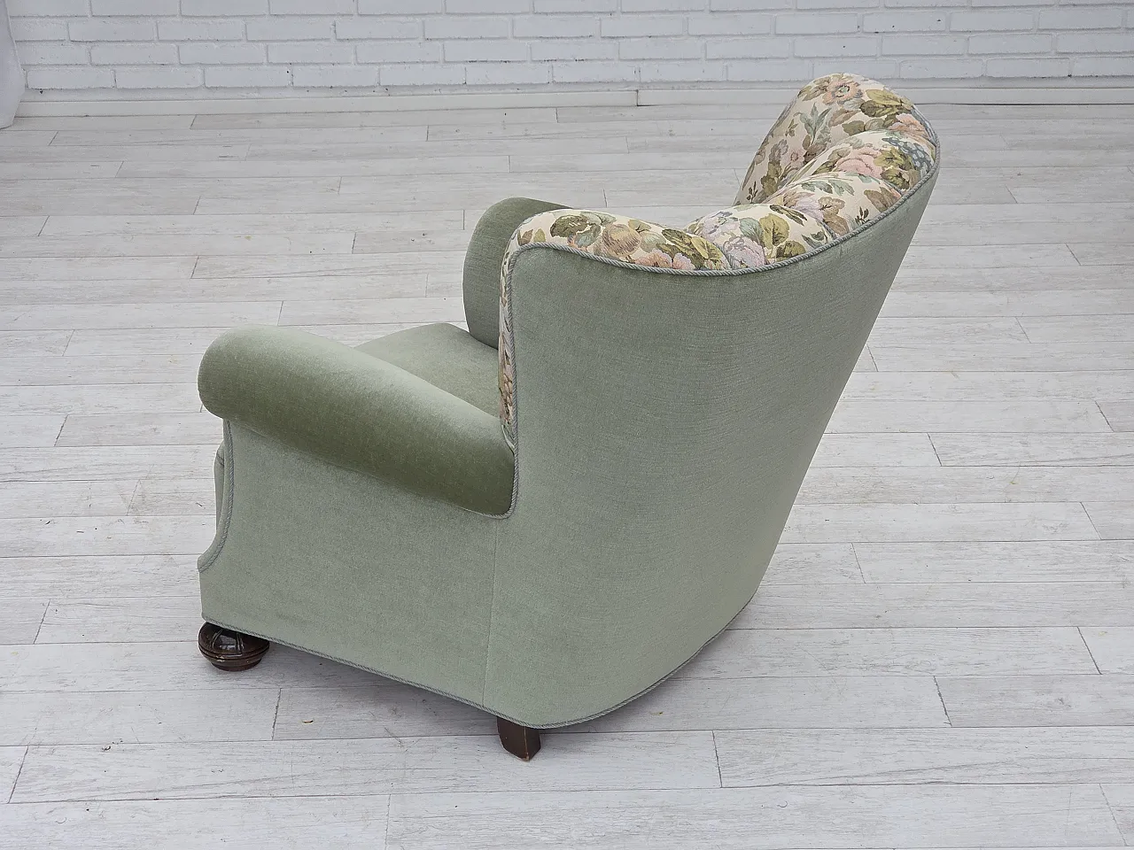 Danish relax armchair, green velour, 1970s 20