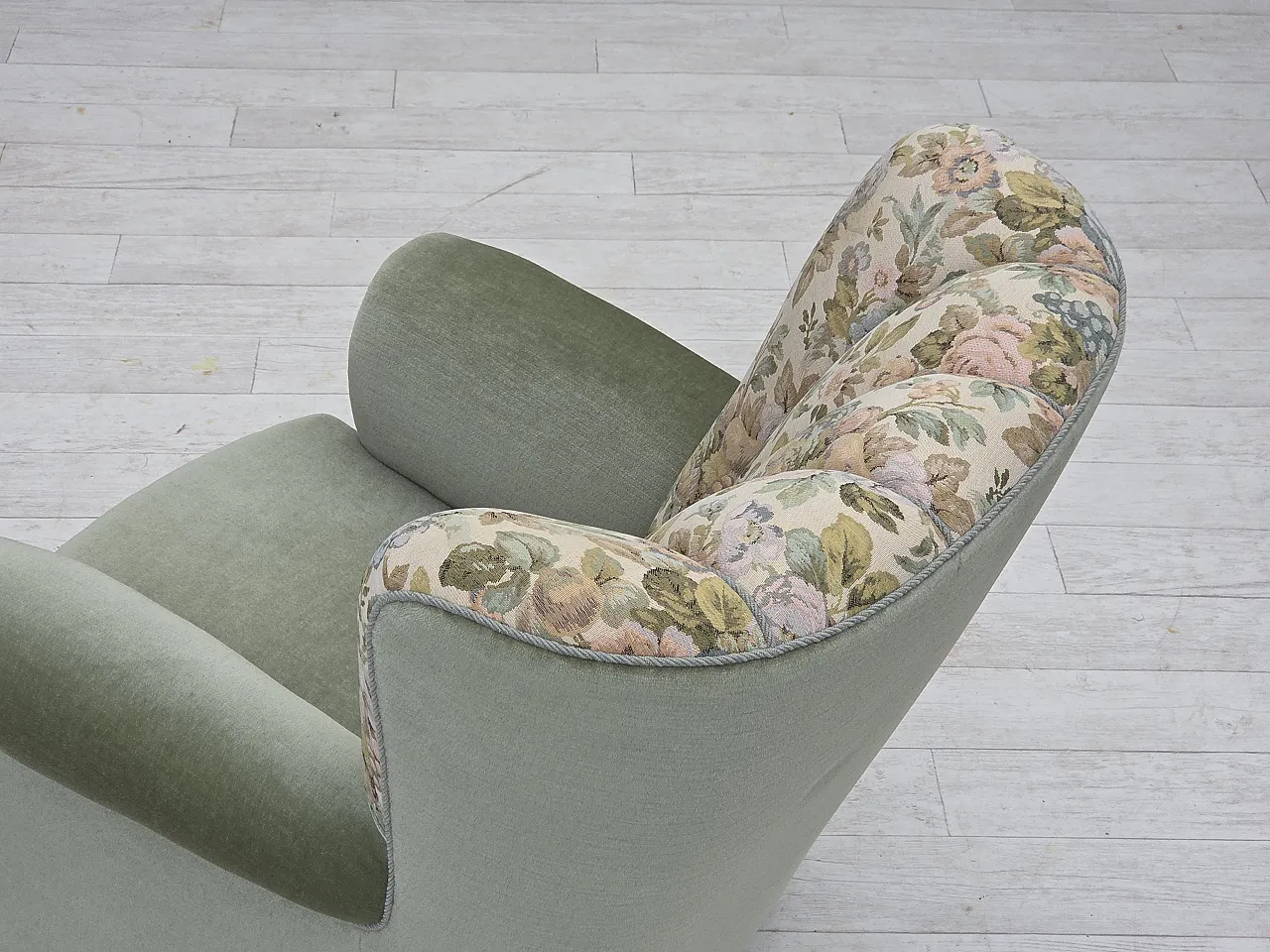 Danish relax armchair, green velour, 1970s 21