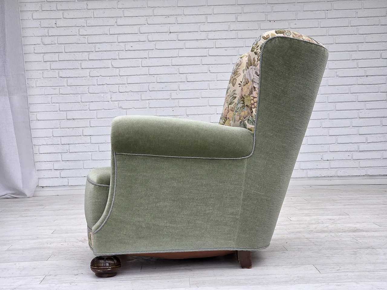 Danish relax armchair, green velour, 1970s 22