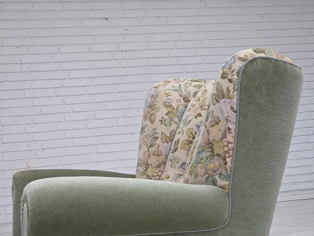 Danish relax armchair, green velour, 1970s 23