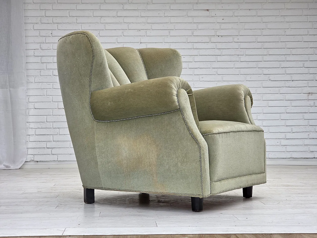 Danish relax armchair, light green velour, 1970s 2