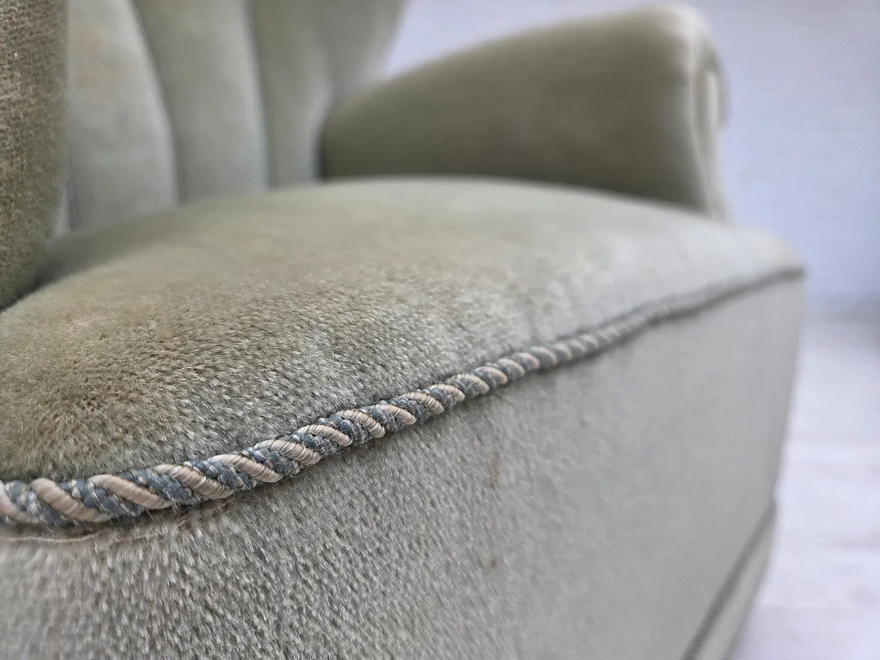 Danish relax armchair, light green velour, 1970s 3