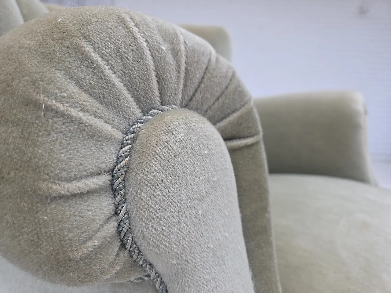 Danish relax armchair, light green velour, 1970s 4