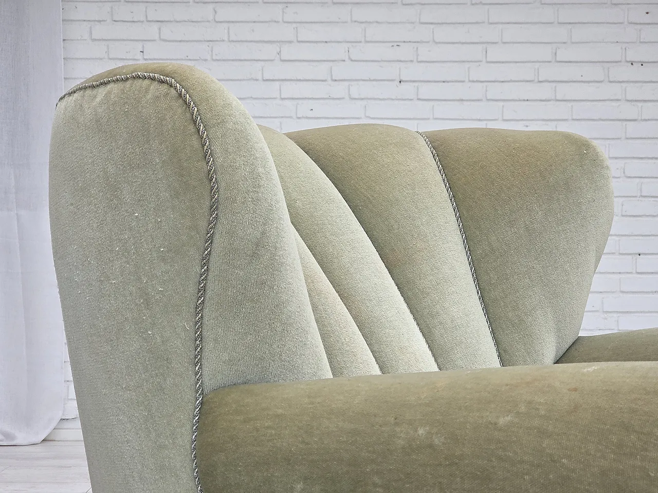 Danish relax armchair, light green velour, 1970s 6