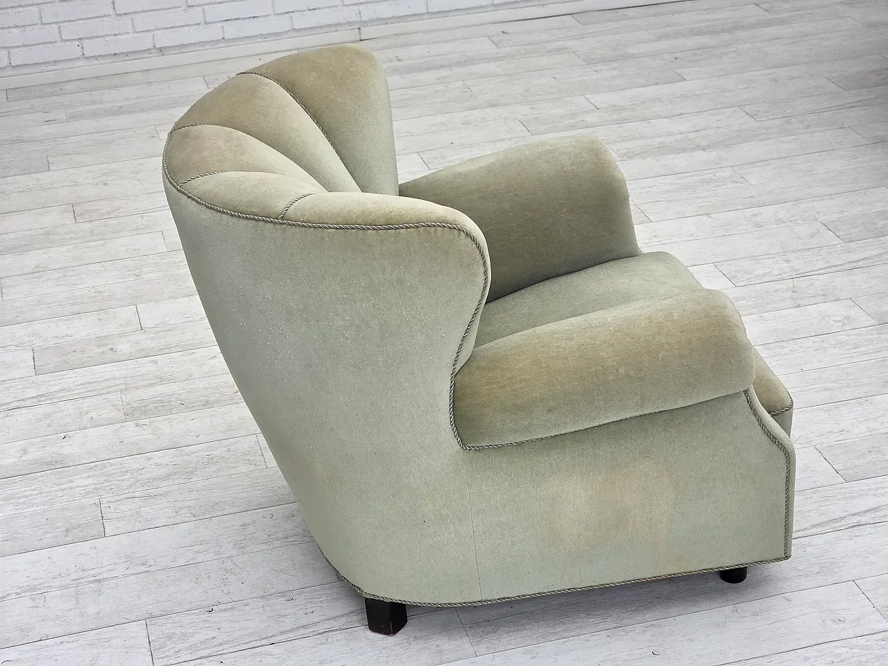 Danish relax armchair, light green velour, 1970s 9