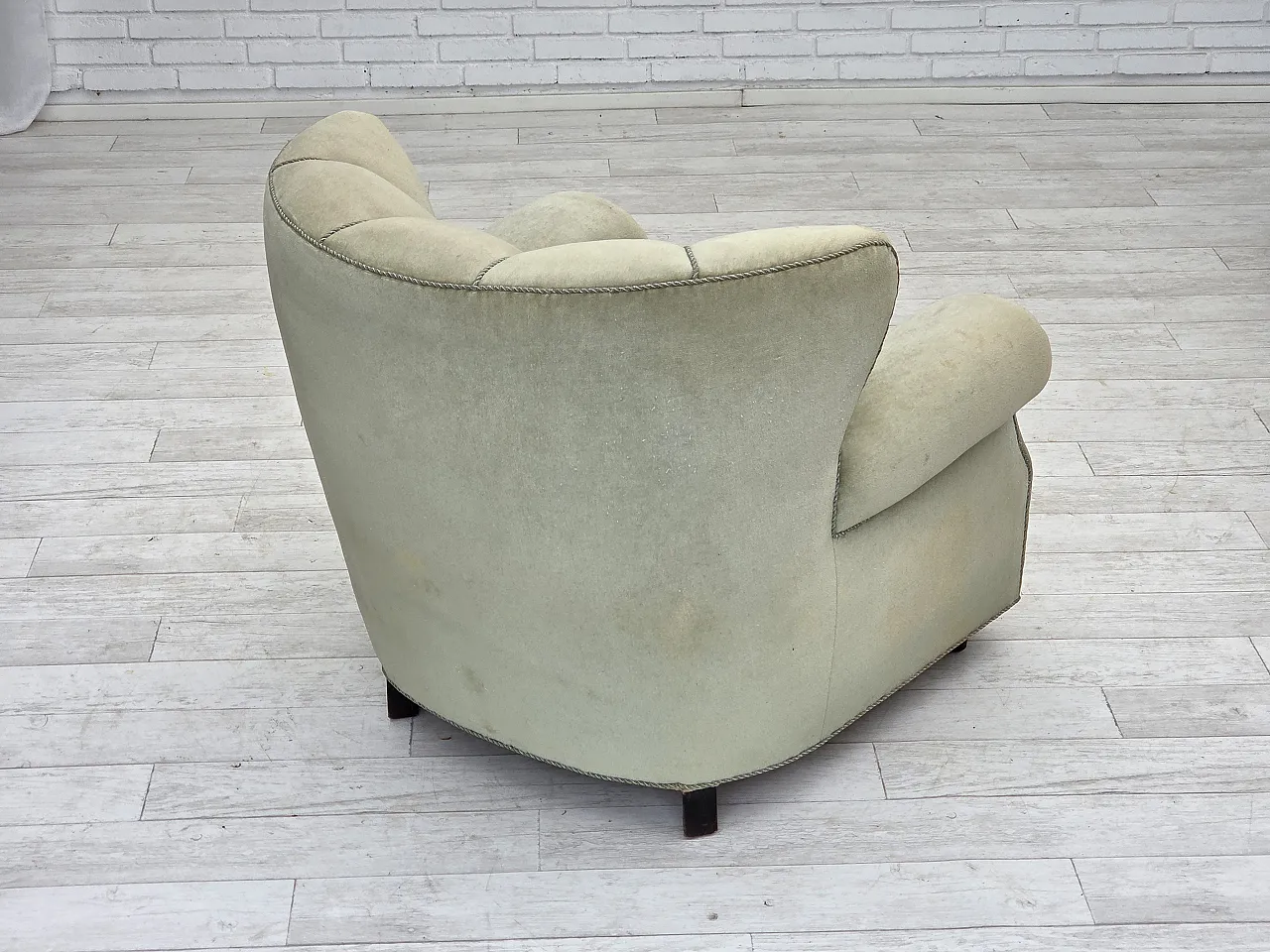 Danish relax armchair, light green velour, 1970s 10