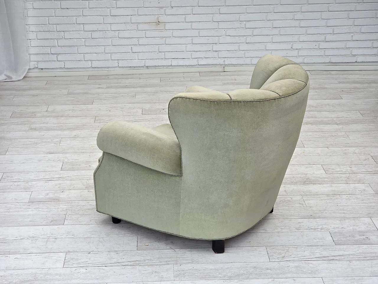 Danish relax armchair, light green velour, 1970s 12