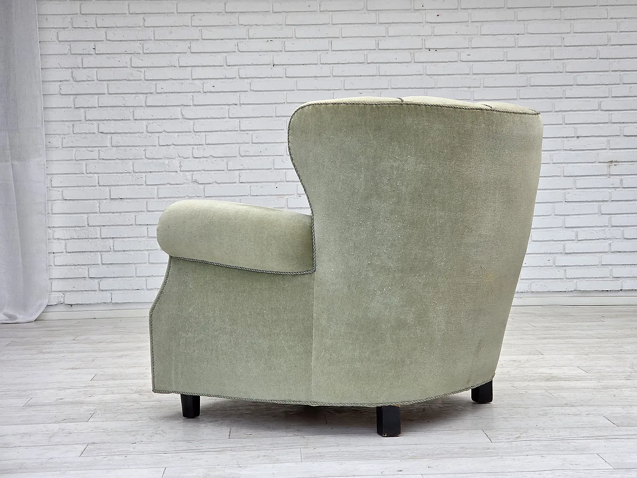 Danish relax armchair, light green velour, 1970s 13