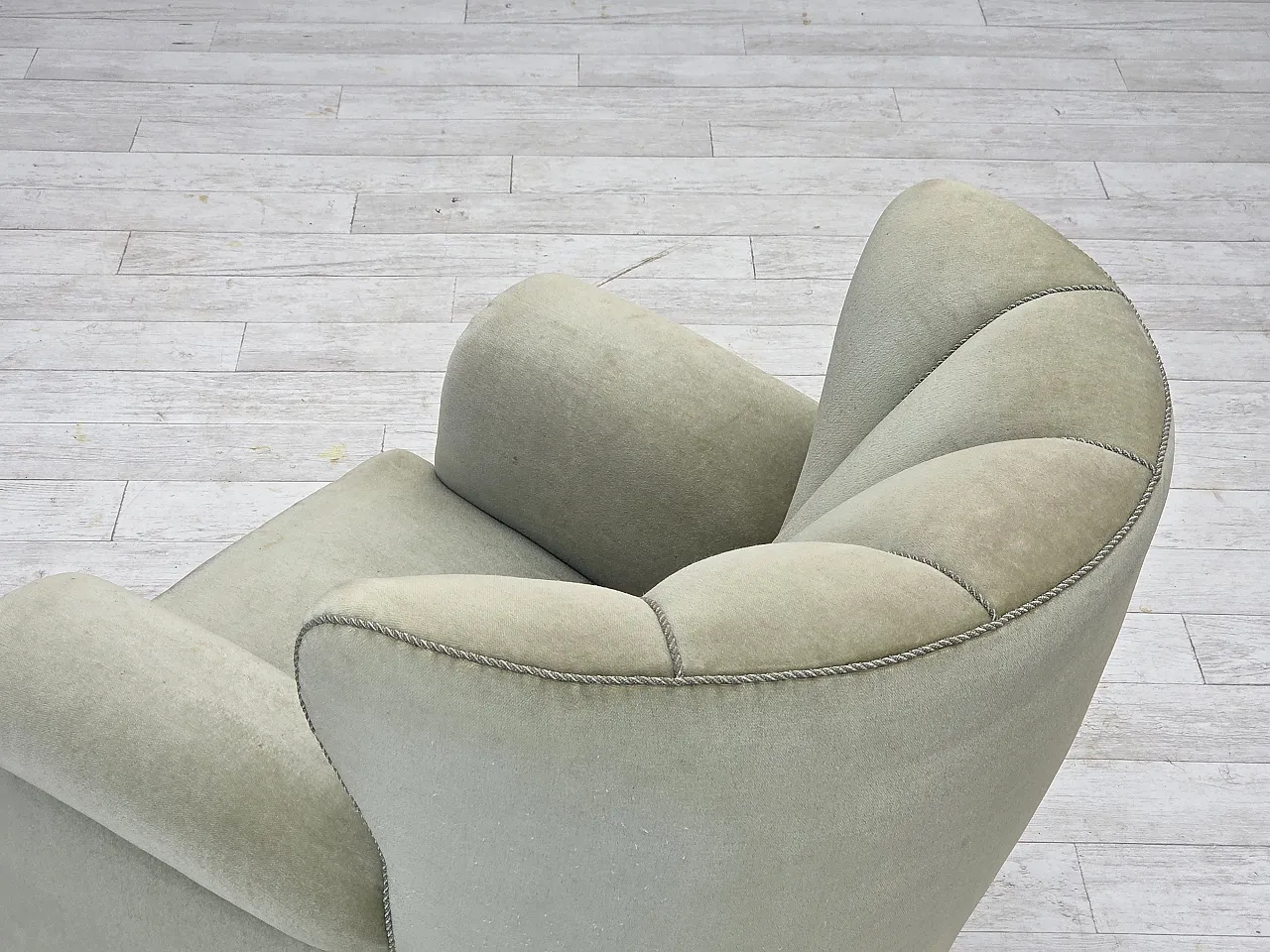 Danish relax armchair, light green velour, 1970s 14