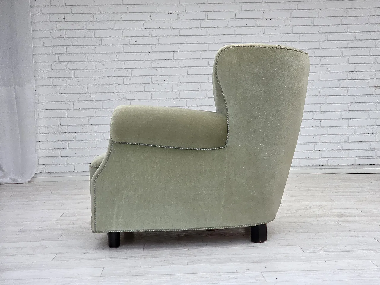 Danish relax armchair, light green velour, 1970s 15