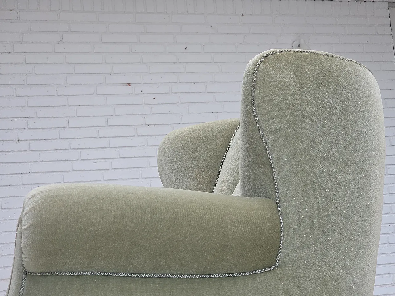 Danish relax armchair, light green velour, 1970s 16
