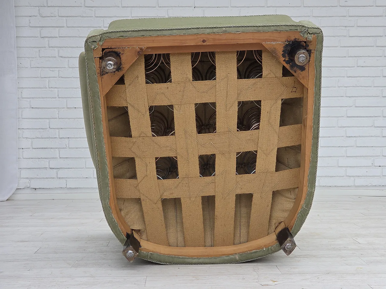 Danish relax armchair, light green velour, 1970s 18