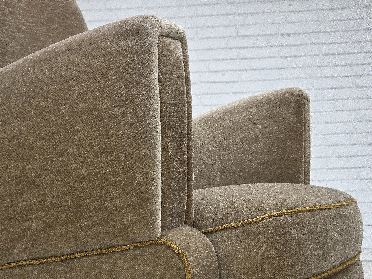 Danish armchair, green velour, beech wood legs, 1970s 5