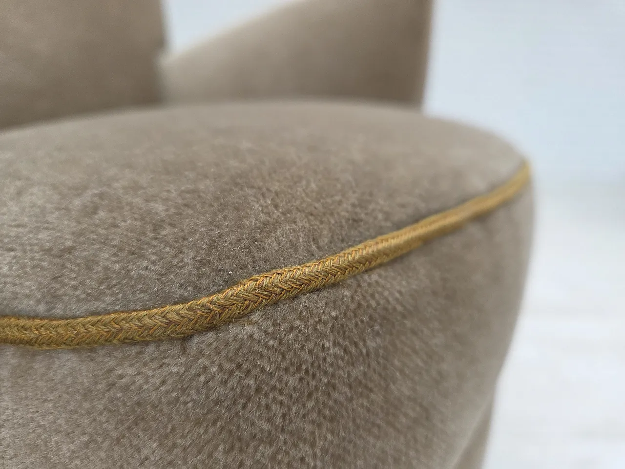 Danish armchair, green velour, beech wood legs, 1970s 6