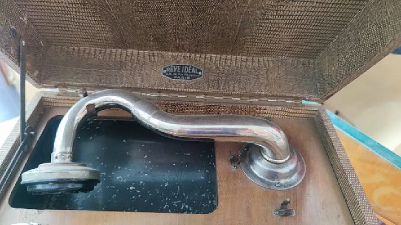 Grammofono in metallo marrone, anni '20 6