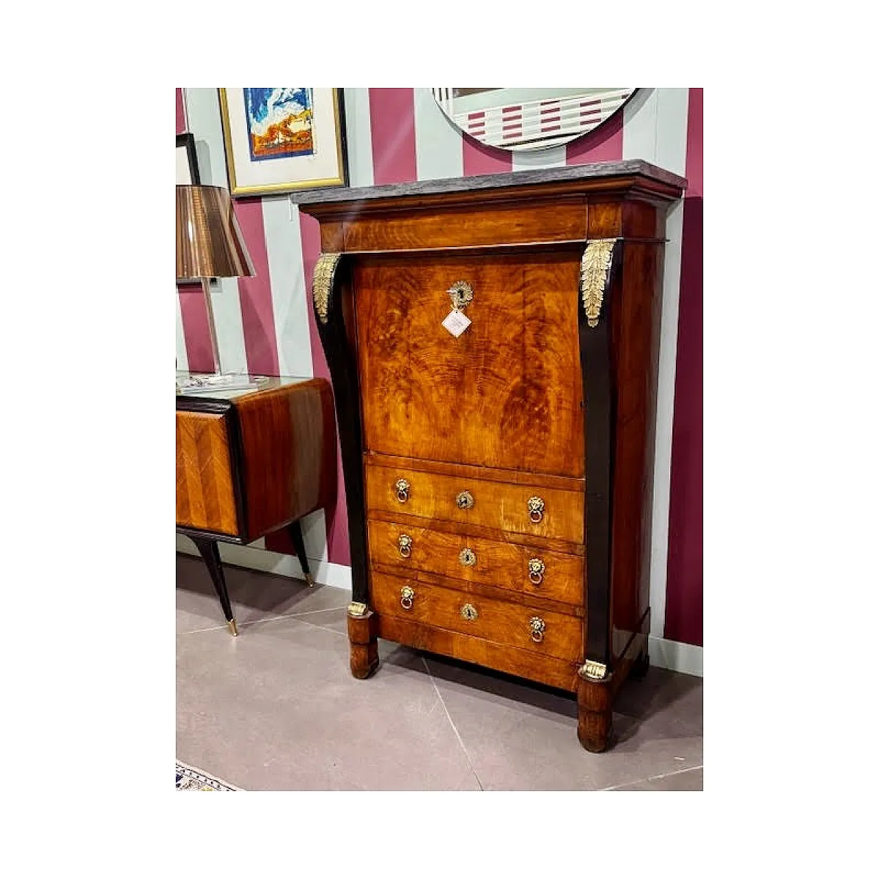 Secretaire in noce e piuma di noce, metà '800 3