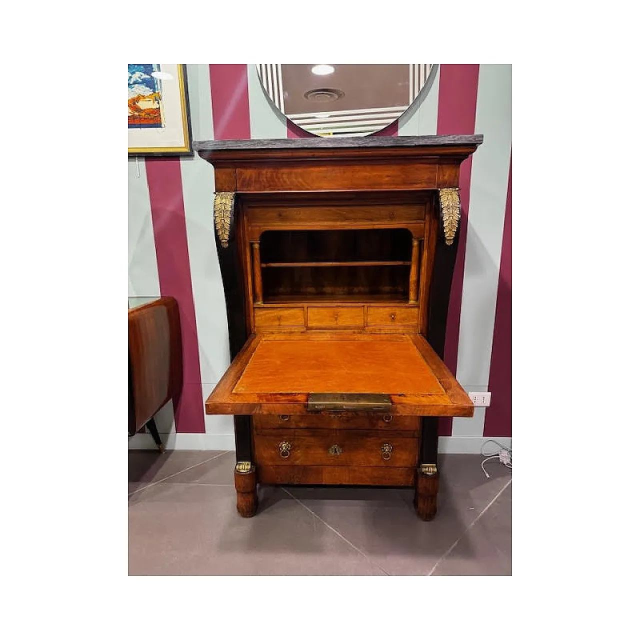 Secretaire in noce e piuma di noce, metà '800 7