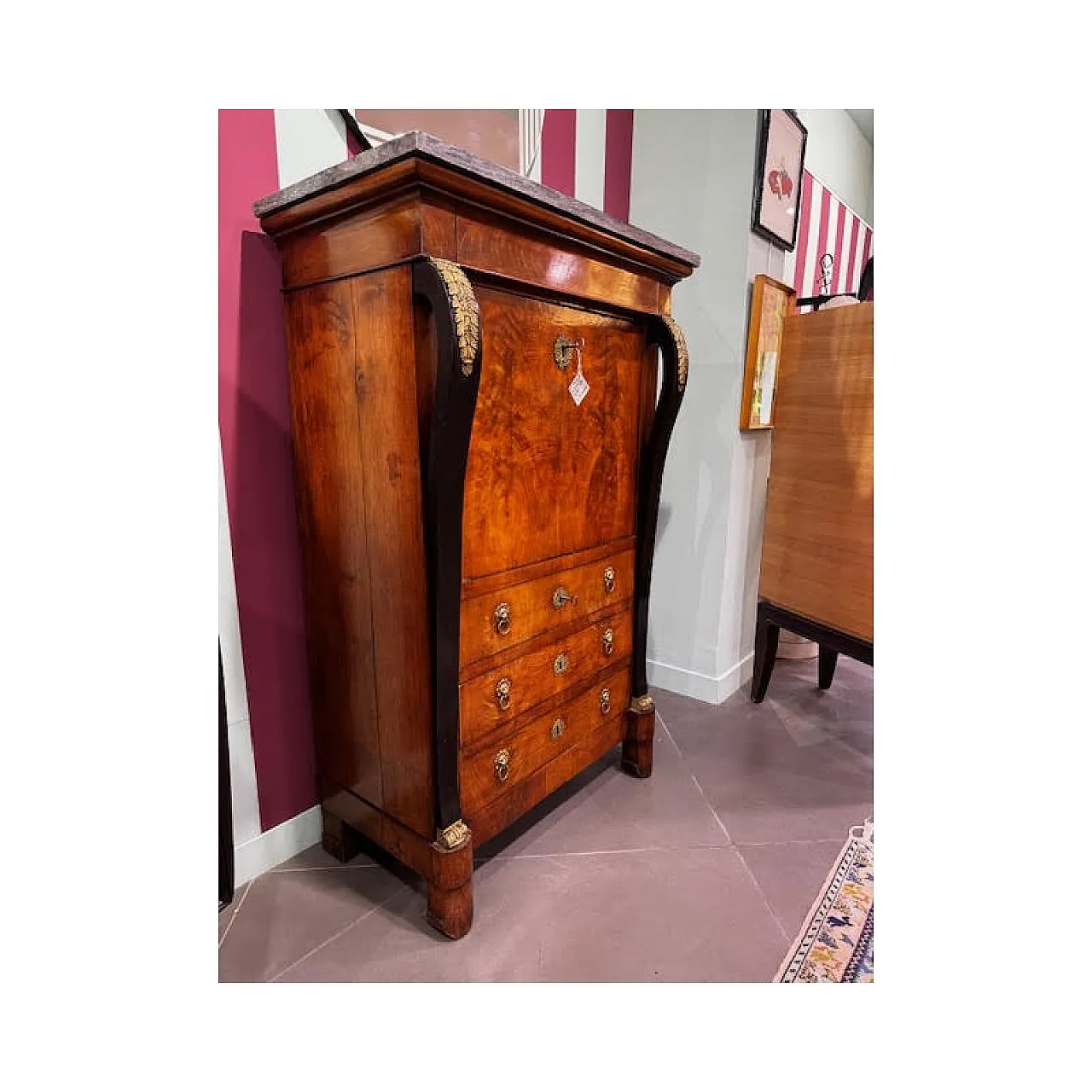 Secretaire in noce e piuma di noce, metà '800 13