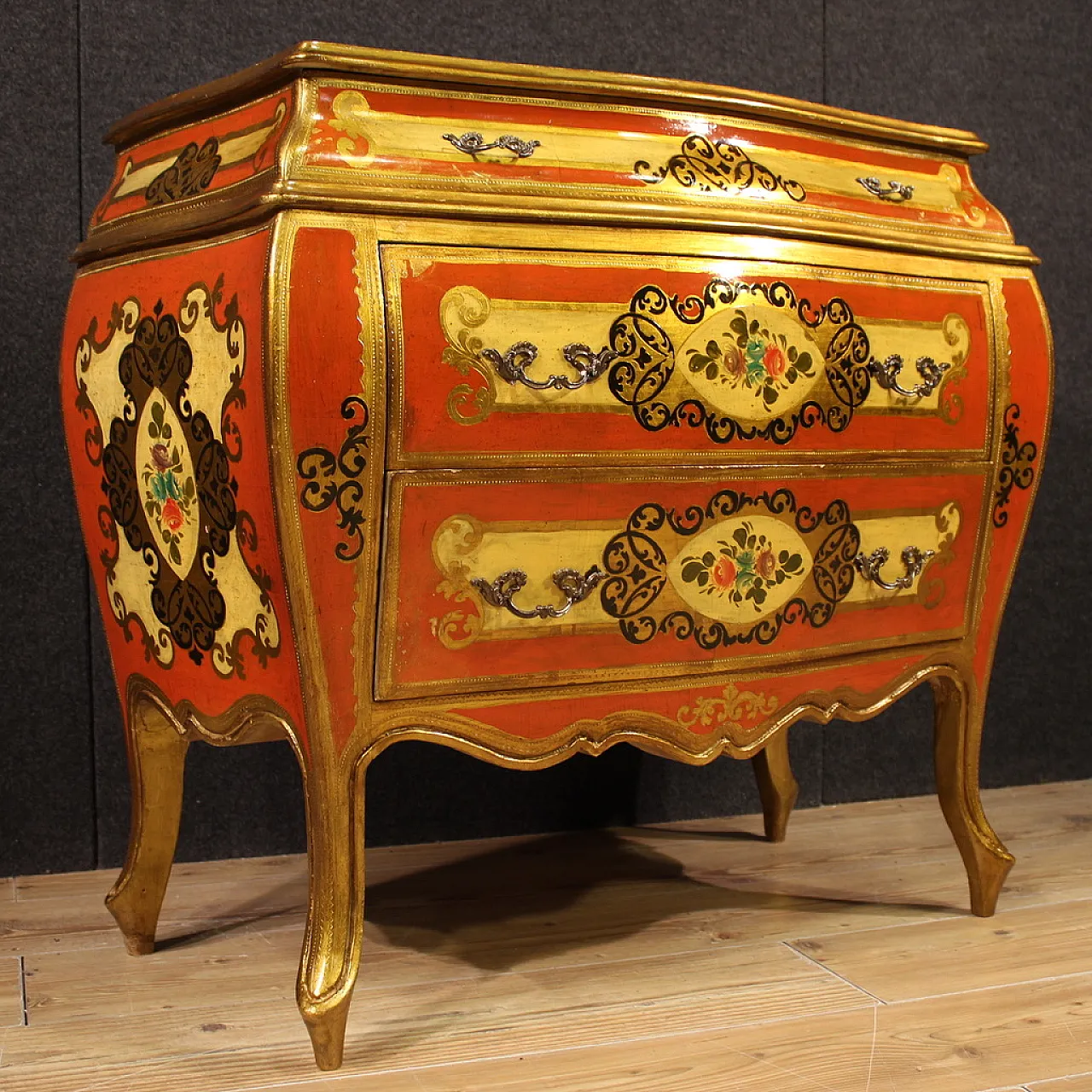 Red lacquered dresser in Tuscan style, 20th century 6
