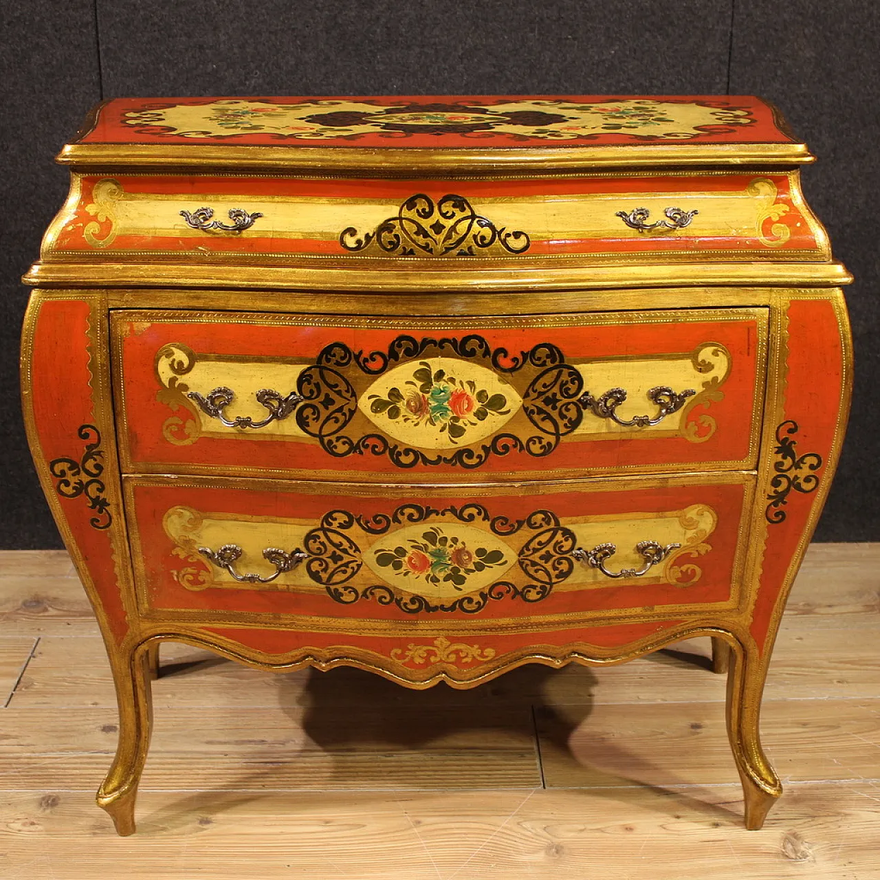 Red lacquered dresser in Tuscan style, 20th century 12