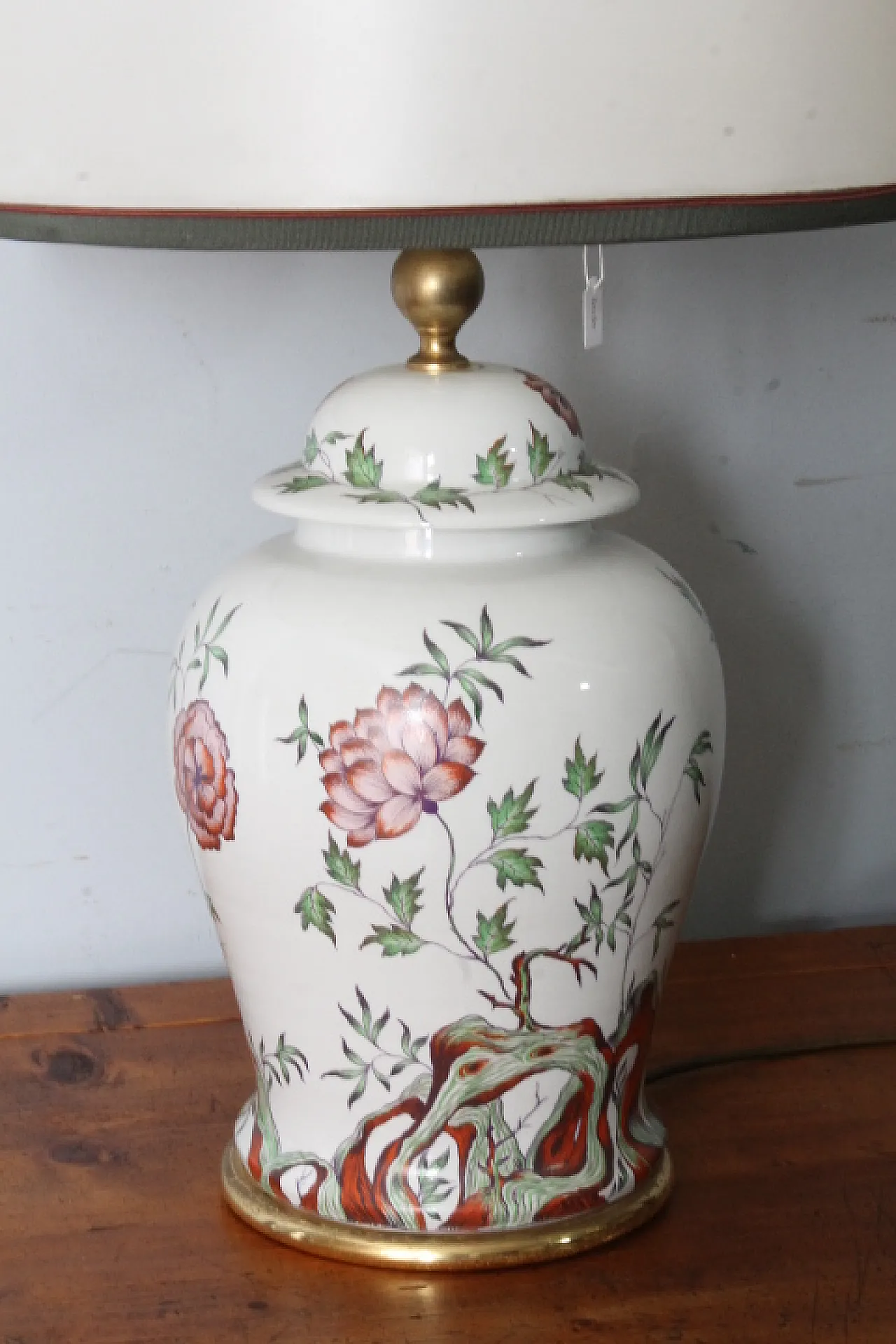 Lampada porcellana Francese dipinta a fiori, anni '40 2