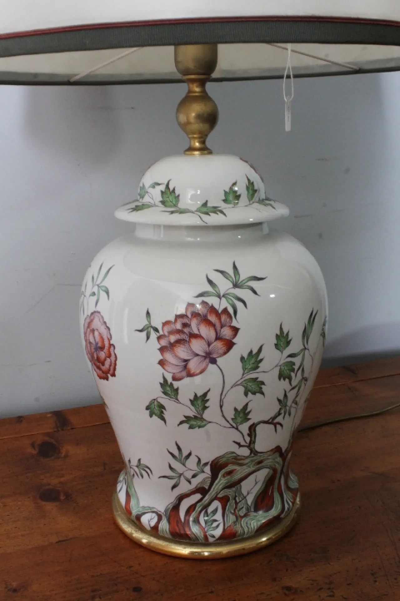 Lampada porcellana Francese dipinta a fiori, anni '40 4