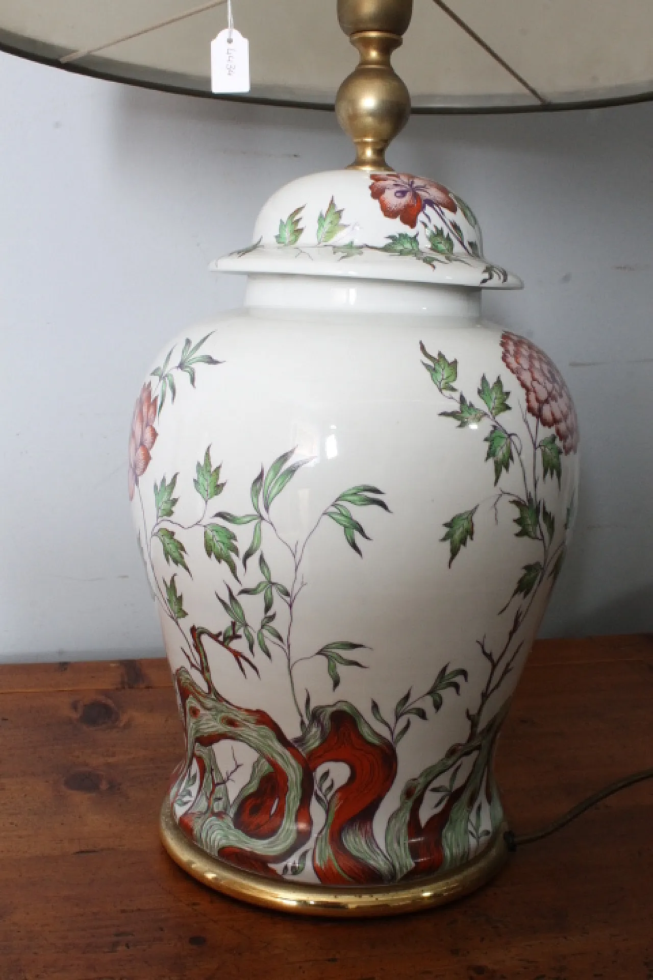 Lampada porcellana Francese dipinta a fiori, anni '40 5