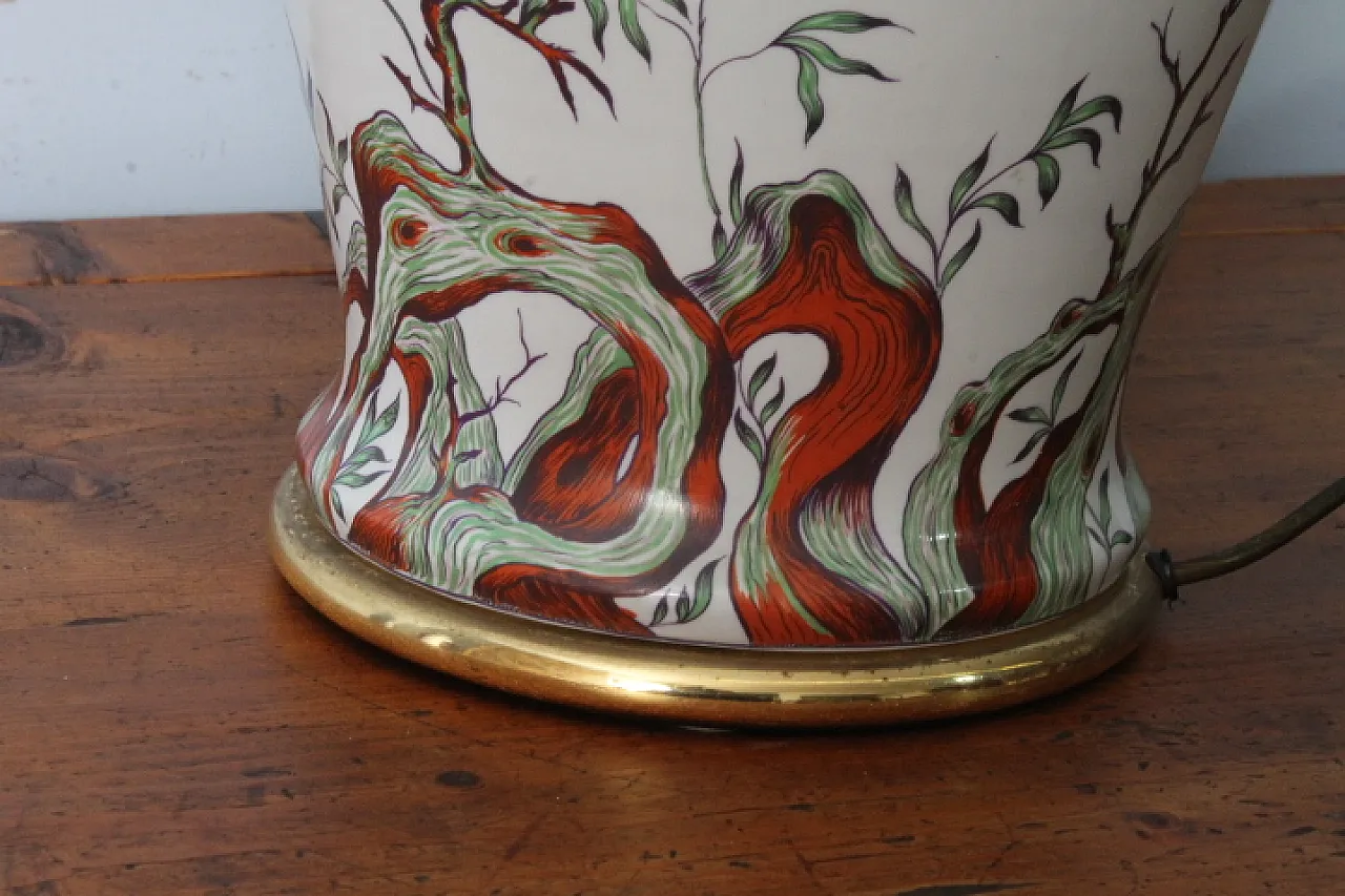Lampada porcellana Francese dipinta a fiori, anni '40 6