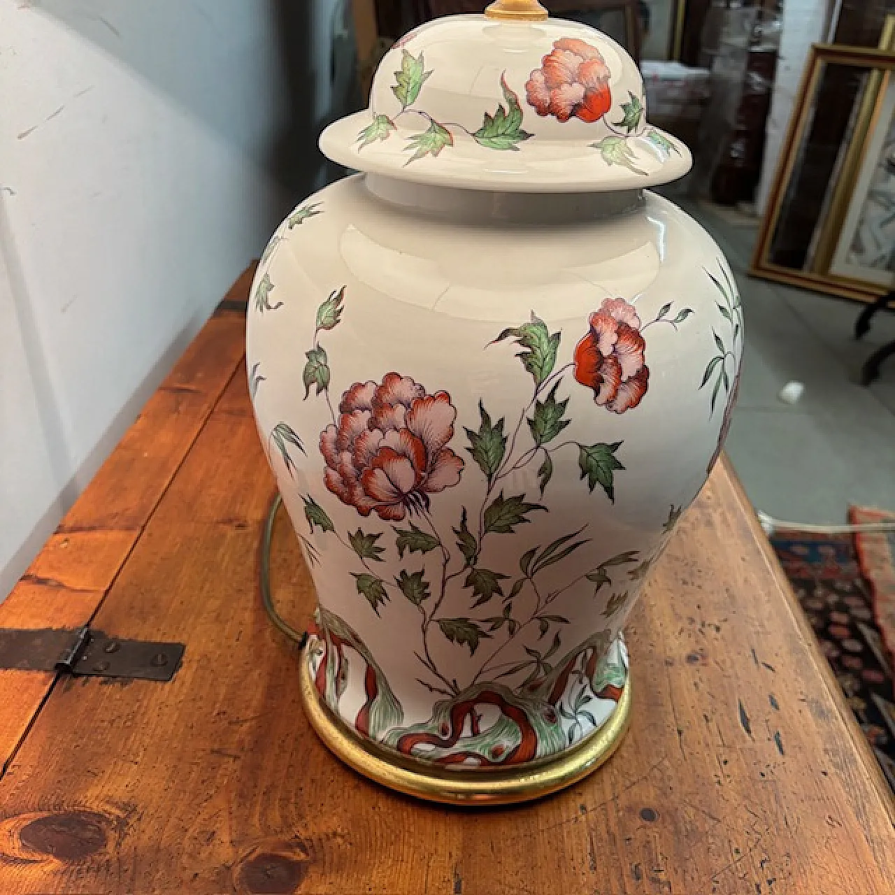 Lampada porcellana Francese dipinta a fiori, anni '40 13
