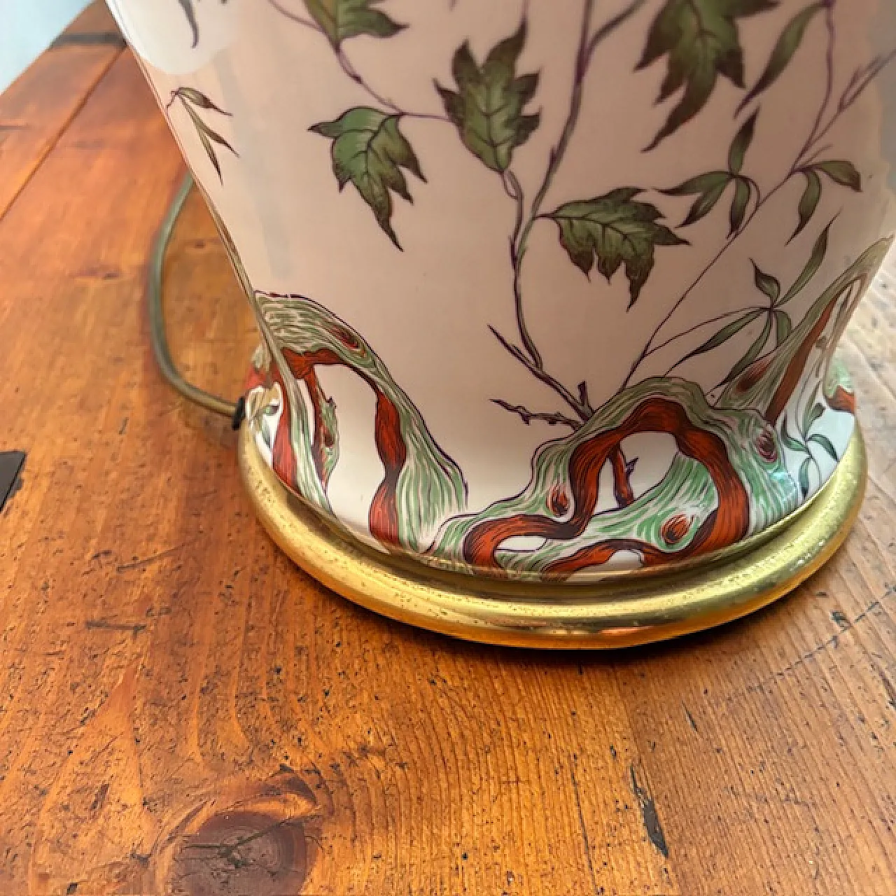 Lampada porcellana Francese dipinta a fiori, anni '40 14