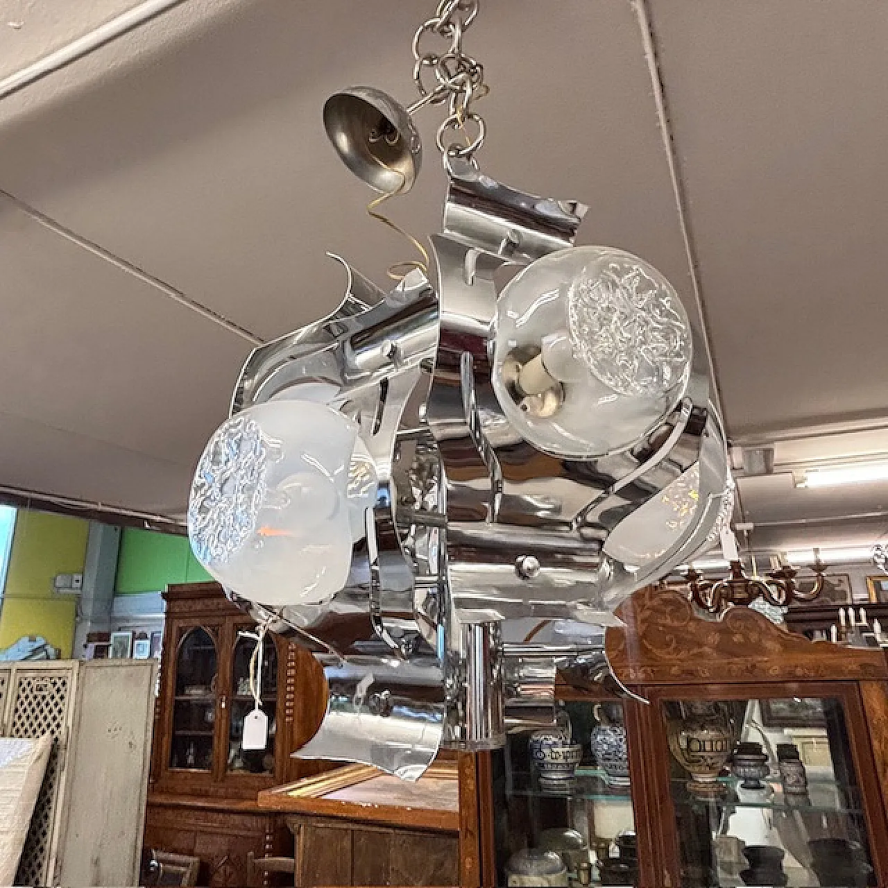 Chandelier Mazzega glass and steel six lights, 70s 2