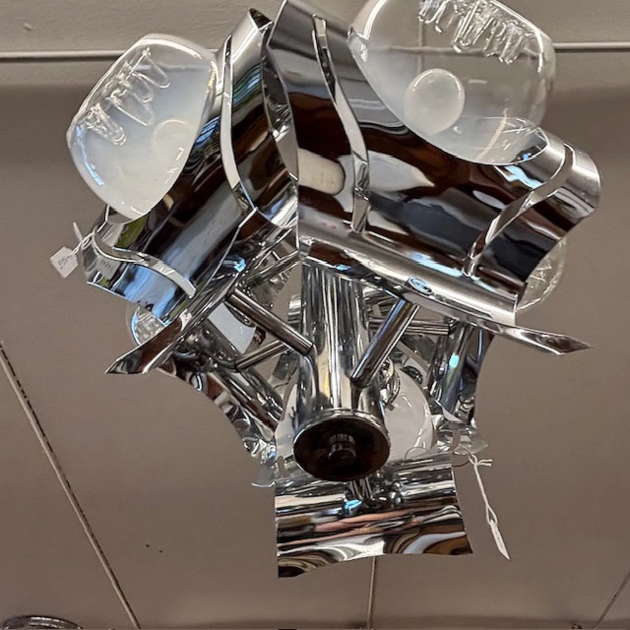 Chandelier Mazzega glass and steel six lights, 70s 10