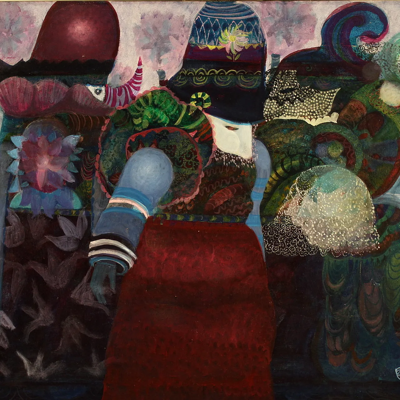 Simonetta Carpini, dipinto a tecnica mista firmato, anni '80 3