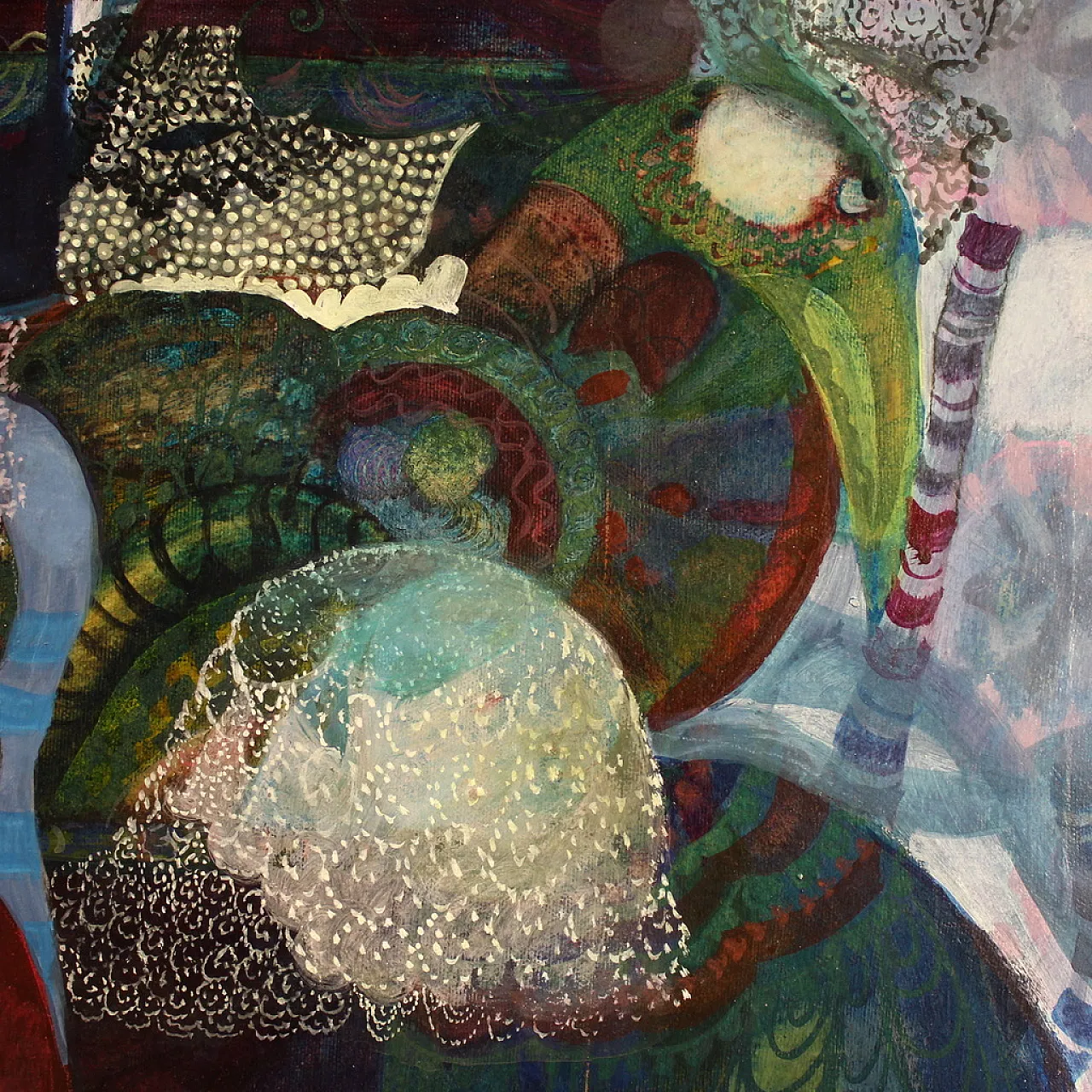 Simonetta Carpini, dipinto a tecnica mista firmato, anni '80 10