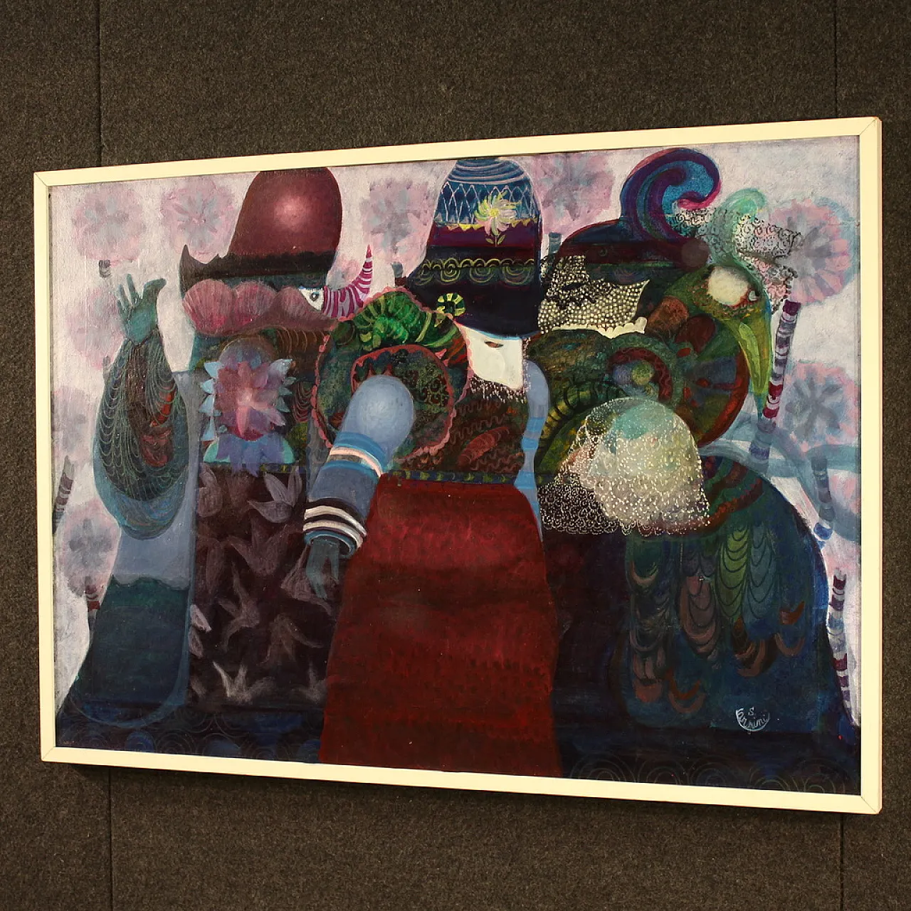 Simonetta Carpini, dipinto a tecnica mista firmato, anni '80 11