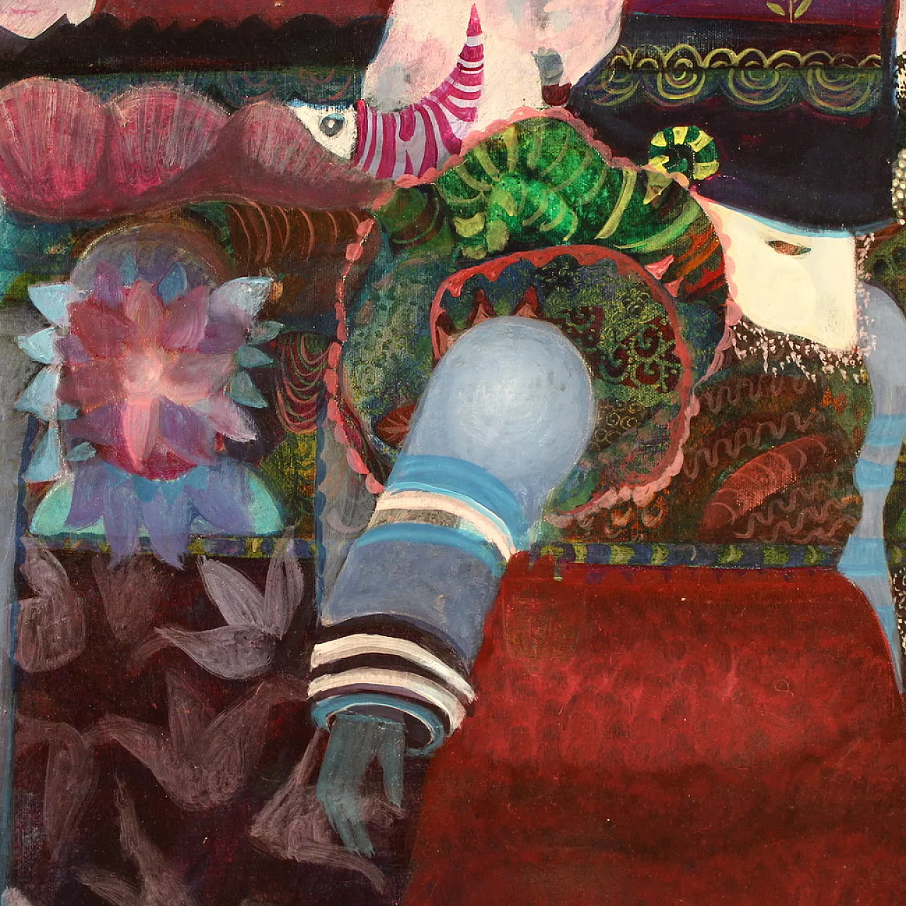 Simonetta Carpini, dipinto a tecnica mista firmato, anni '80 12