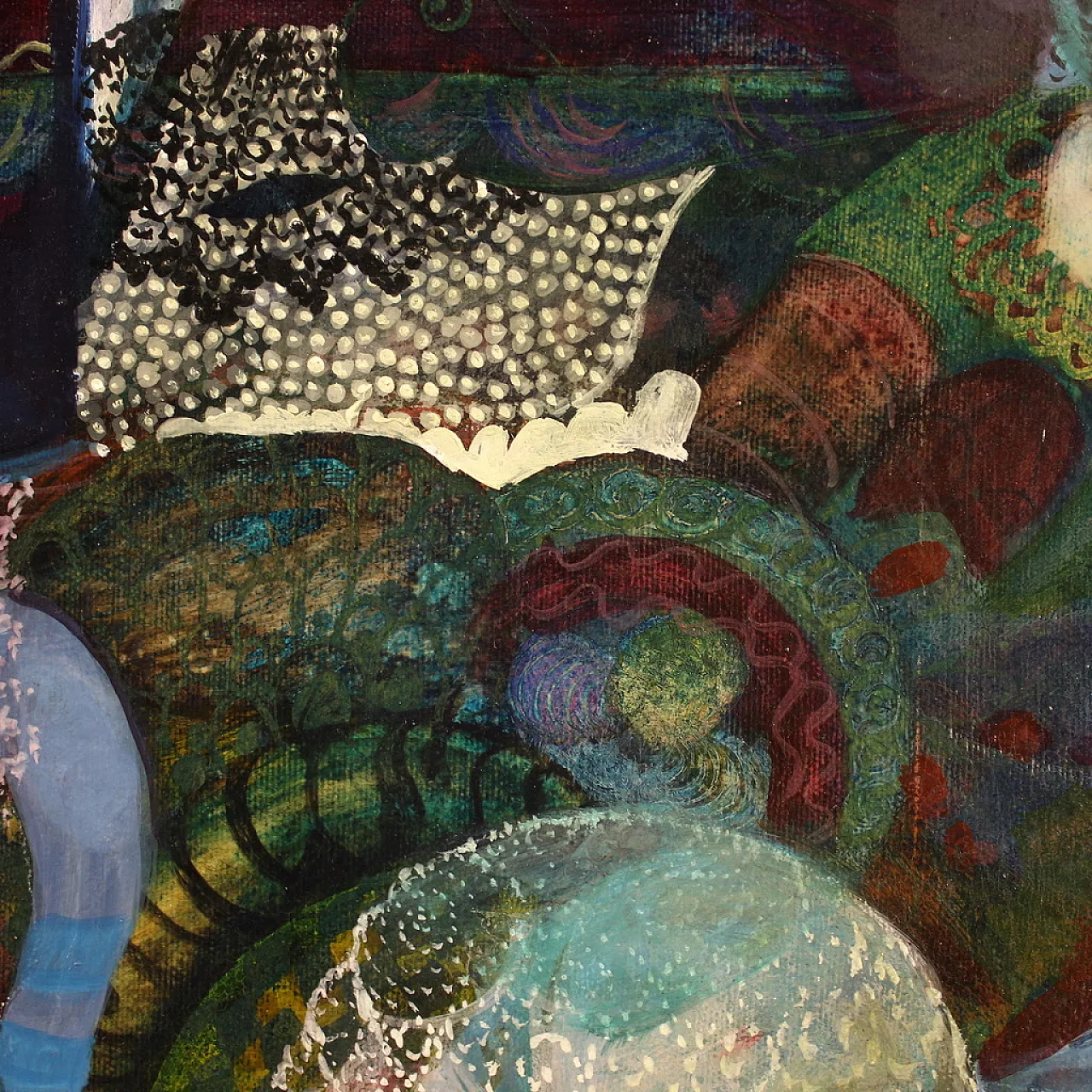 Simonetta Carpini, dipinto a tecnica mista firmato, anni '80 15