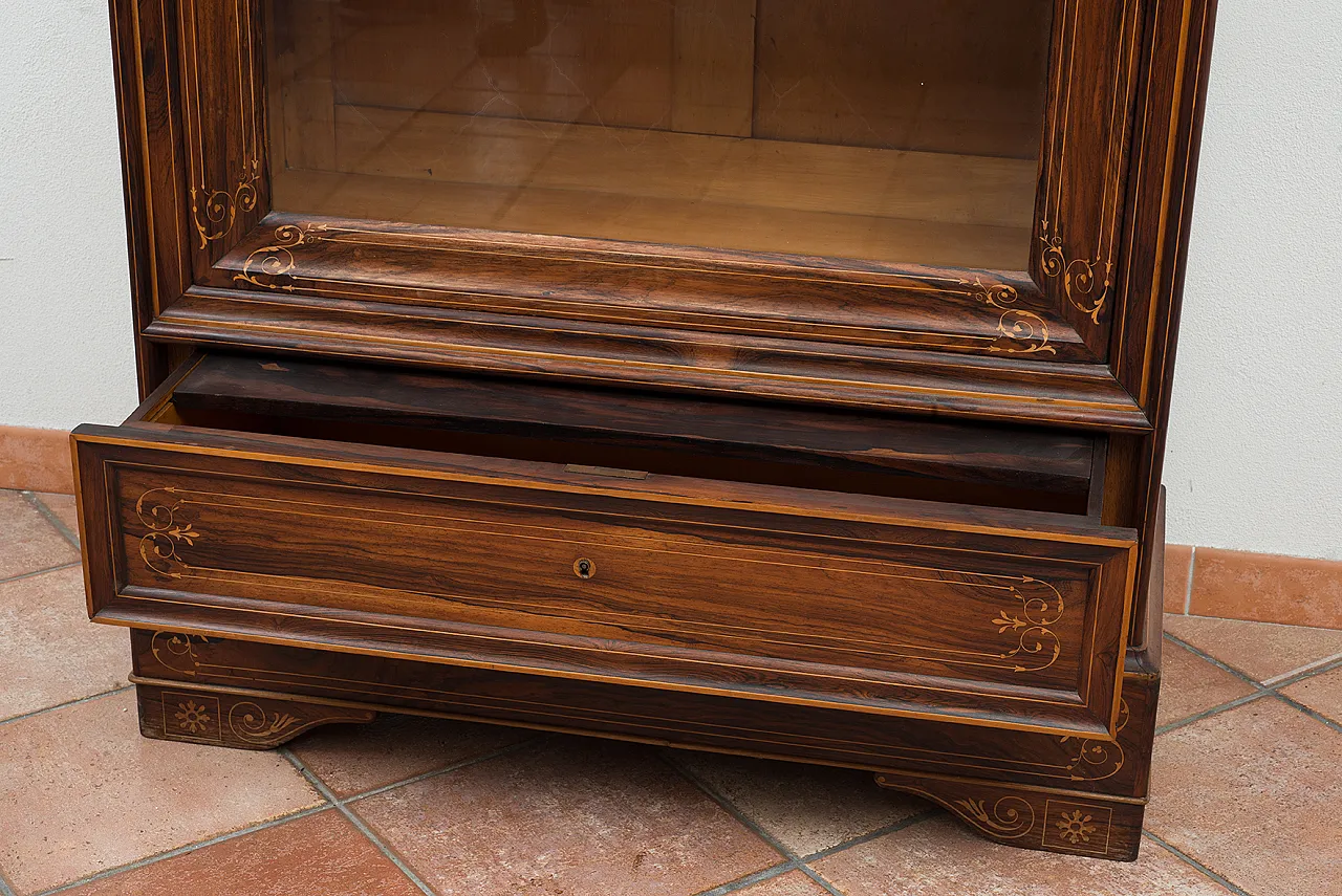 French showcase in precious exotic woods, 19th century 2