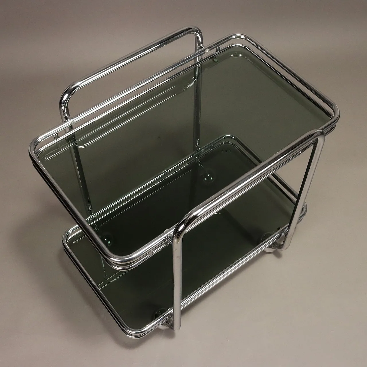 Carrello da cucina in metallo e vetro, anni '70 3