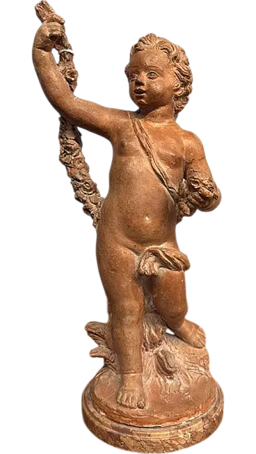 Scultura putto festante in terracotta Francia, fine '700