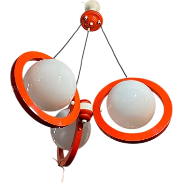 Lampadario Atomic vetro e legno, anni '60