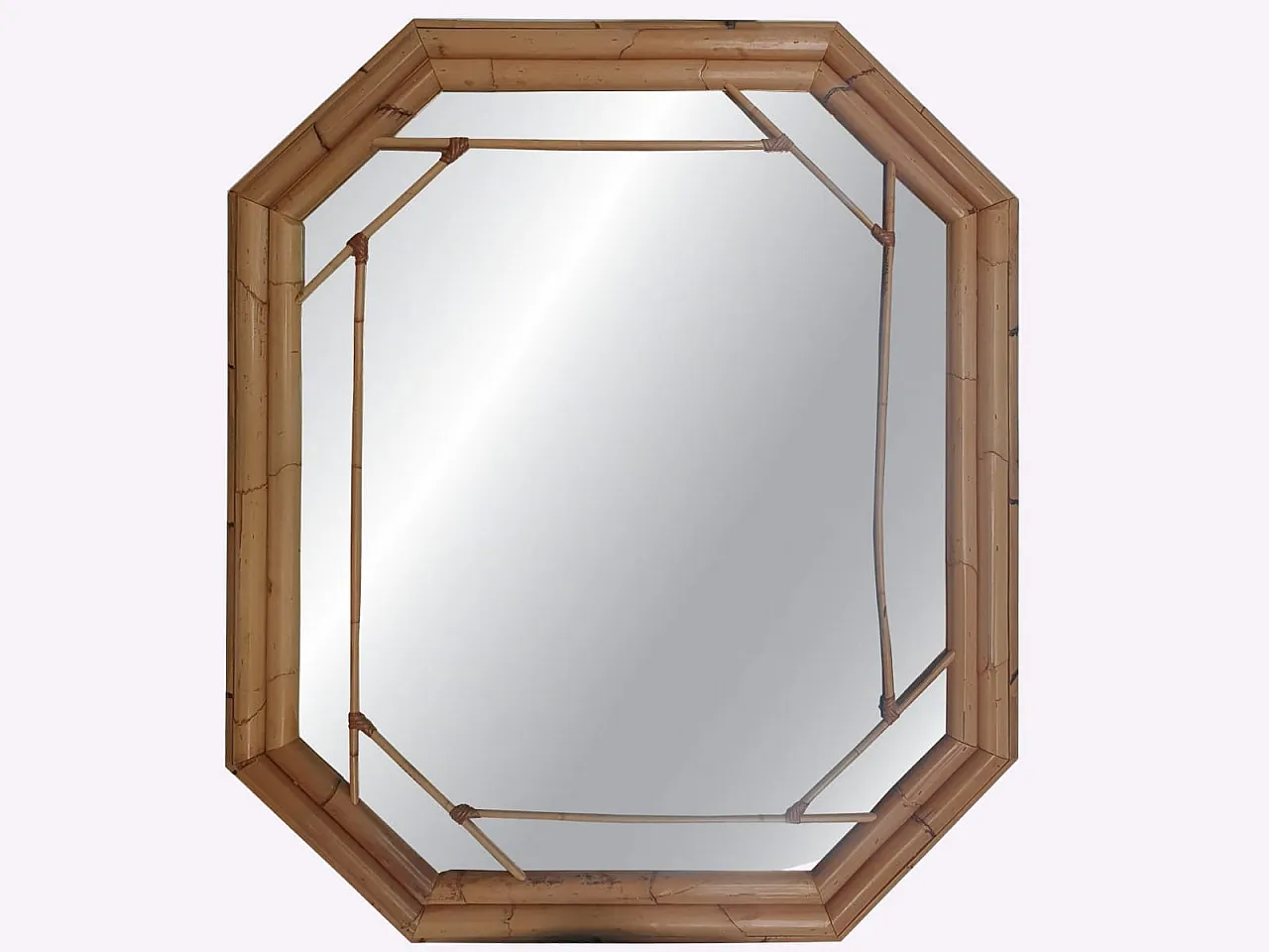 Specchio in Bambù ottagonale, Vivai del Sud, Italia, Anni '70 1
