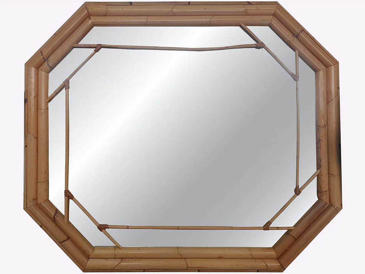 Specchio in Bambù ottagonale, Vivai del Sud, Italia, Anni '70 2