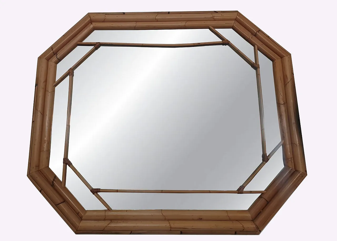 Specchio in Bambù ottagonale, Vivai del Sud, Italia, Anni '70 3