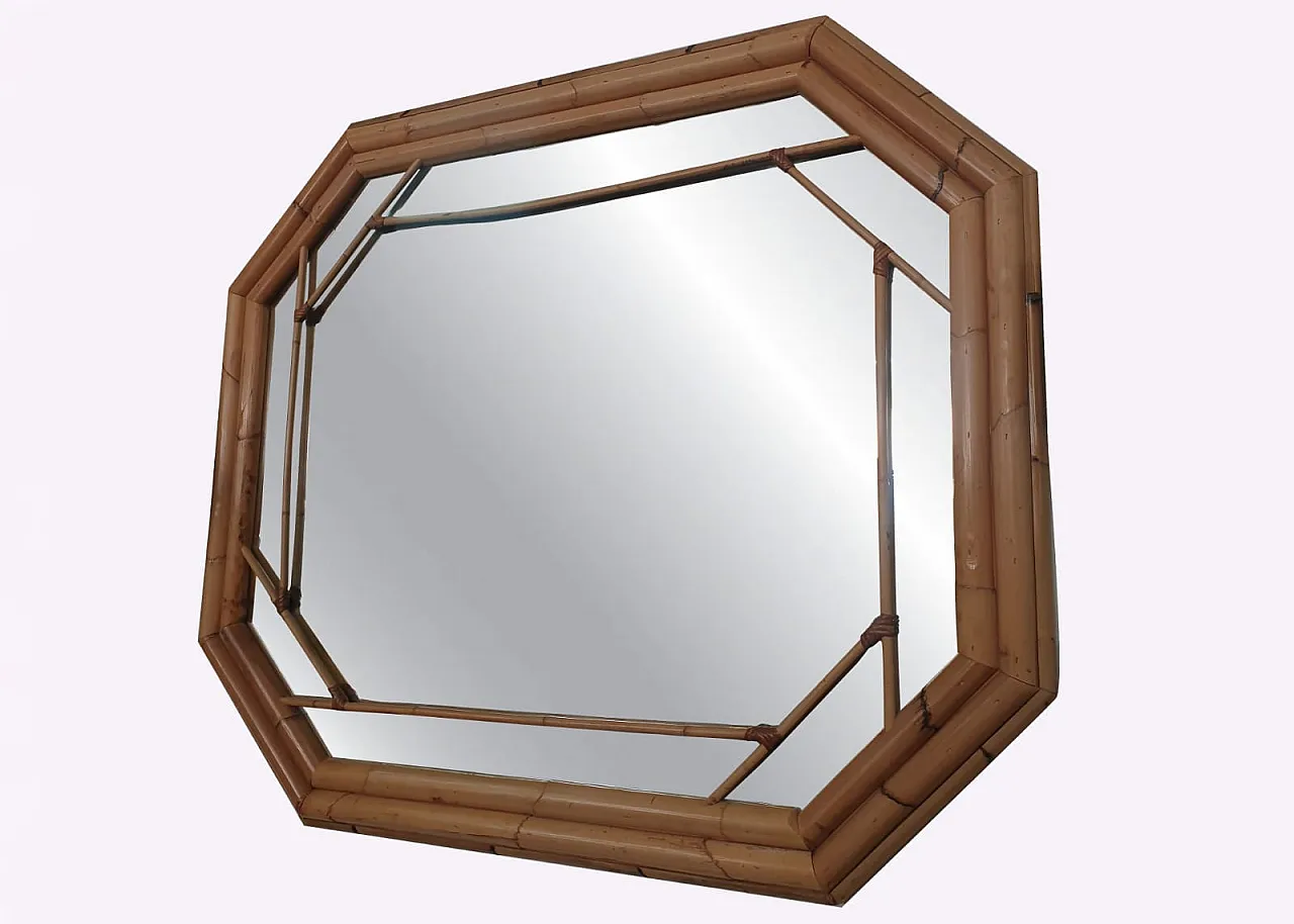 Specchio in Bambù ottagonale, Vivai del Sud, Italia, Anni '70 4