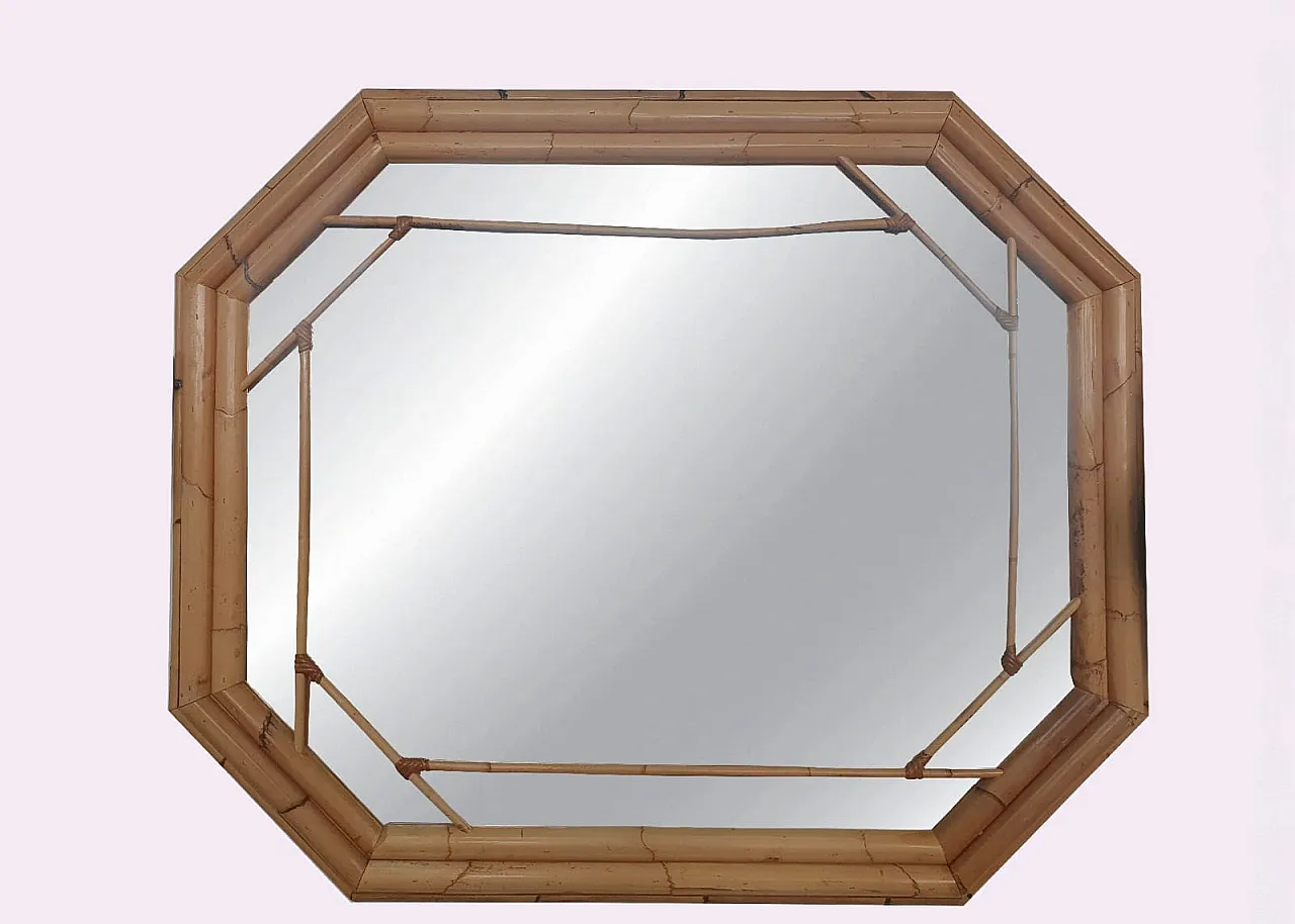 Specchio in Bambù ottagonale, Vivai del Sud, Italia, Anni '70 5