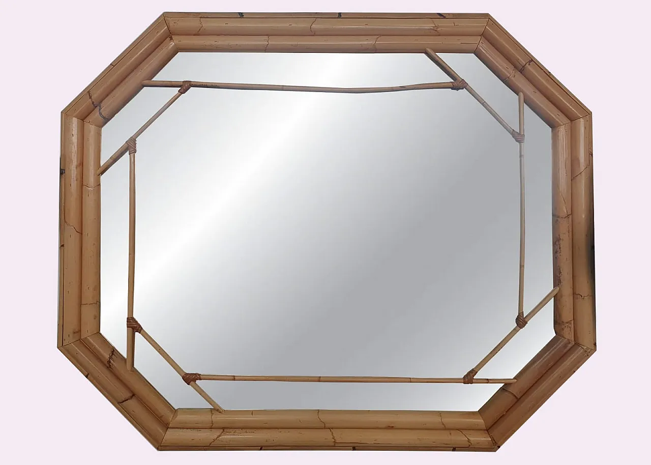 Specchio in Bambù ottagonale, Vivai del Sud, Italia, Anni '70 6